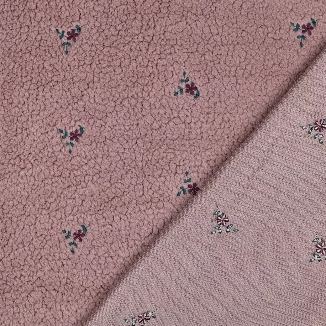 Teddy Stof Embroidery Bloemen Mauve – Zacht & Warm | Poppy Fabrics