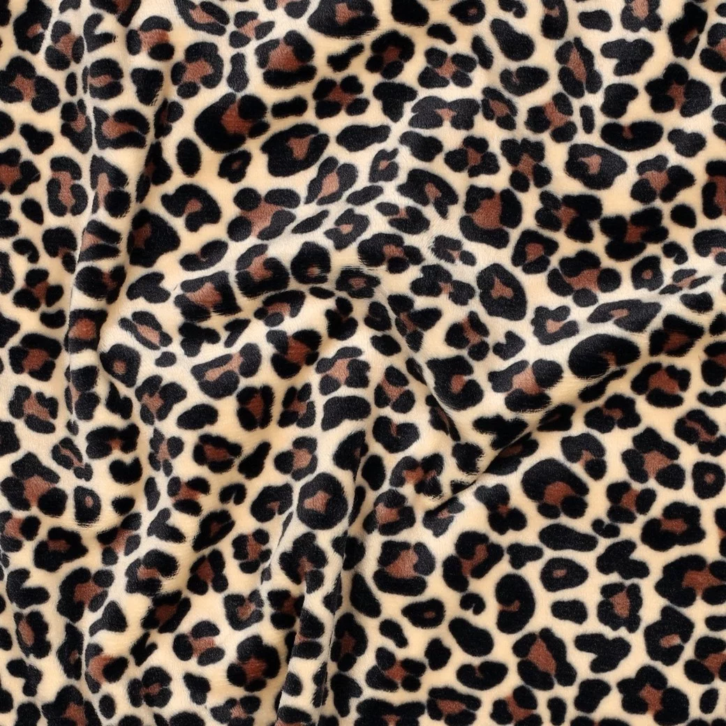 Super Zachte Gebreide Velvet Stof Luipaard Beige – Rekbaar & Soepel