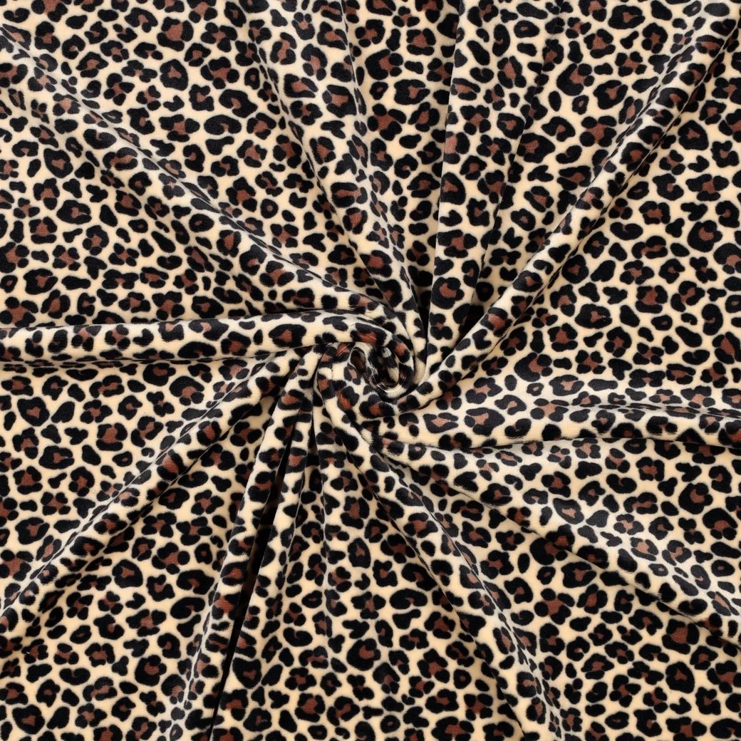 Super Zachte Gebreide Velvet Stof Luipaard Beige – Rekbaar & Soepel