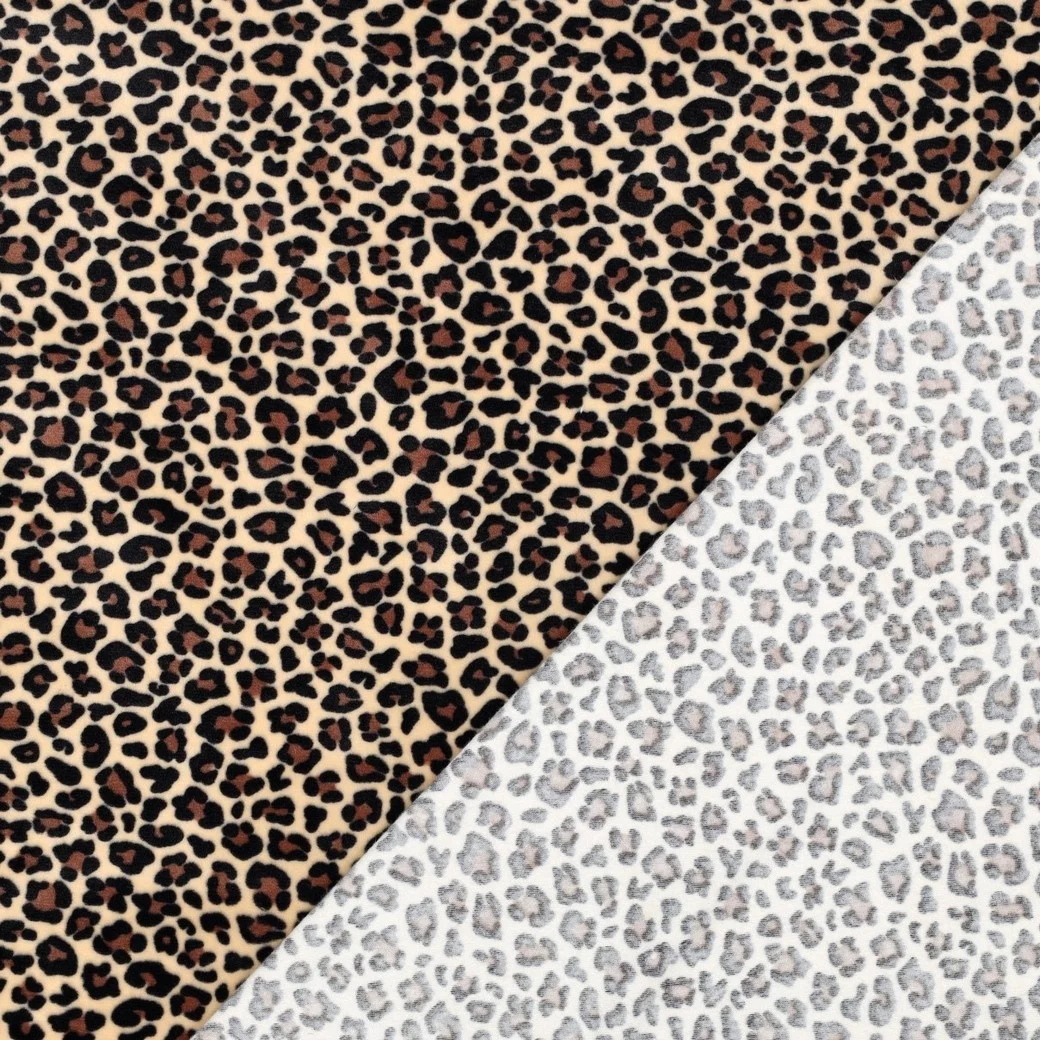 Super Zachte Gebreide Velvet Stof Luipaard Beige – Rekbaar & Soepel