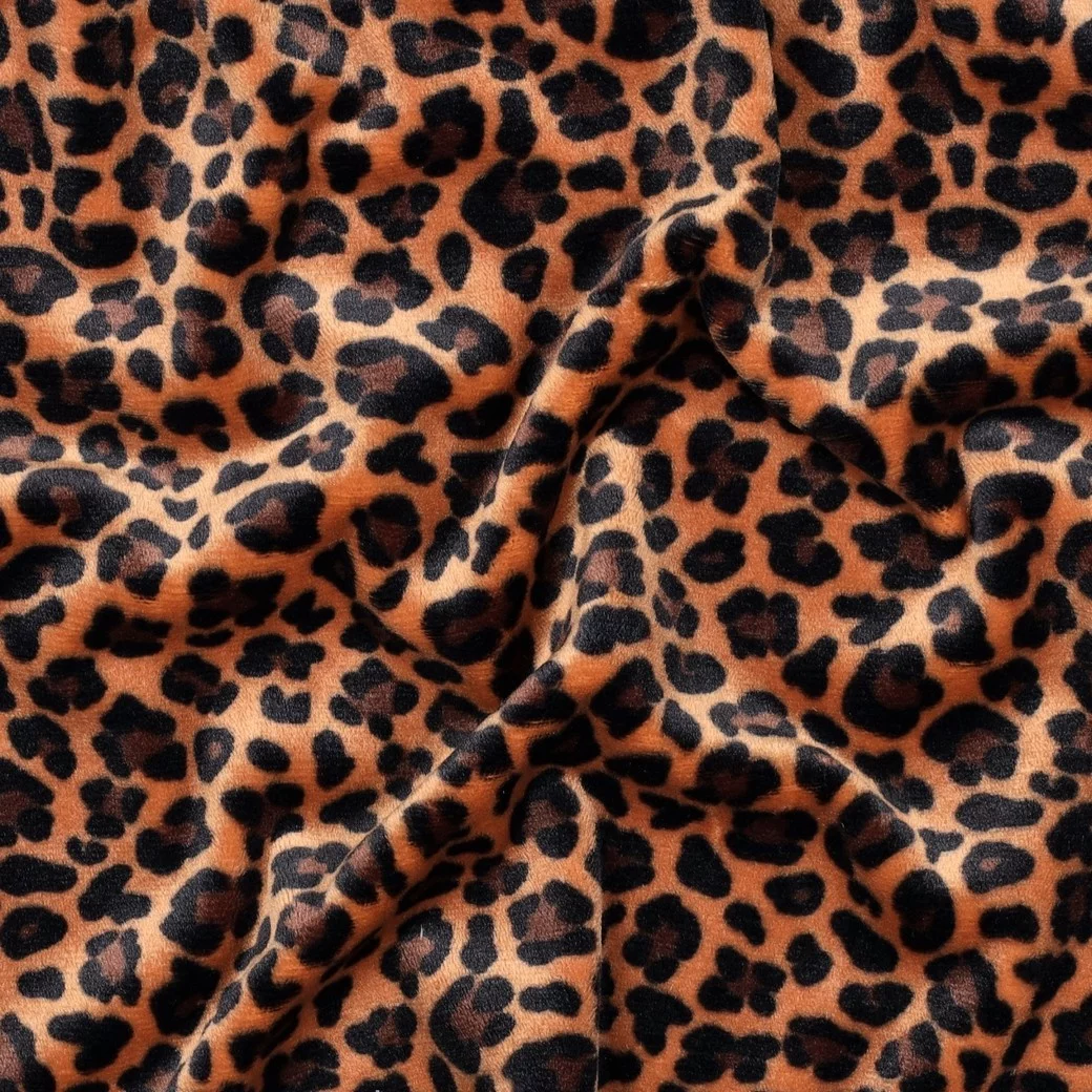 Super Zachte Gebreide Velvet Stof Luipaard Bruin – Rekbaar & Soepel