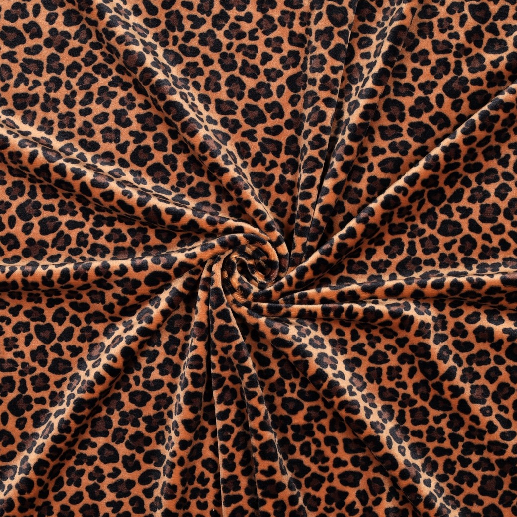 Super Zachte Gebreide Velvet Stof Luipaard Bruin – Rekbaar & Soepel