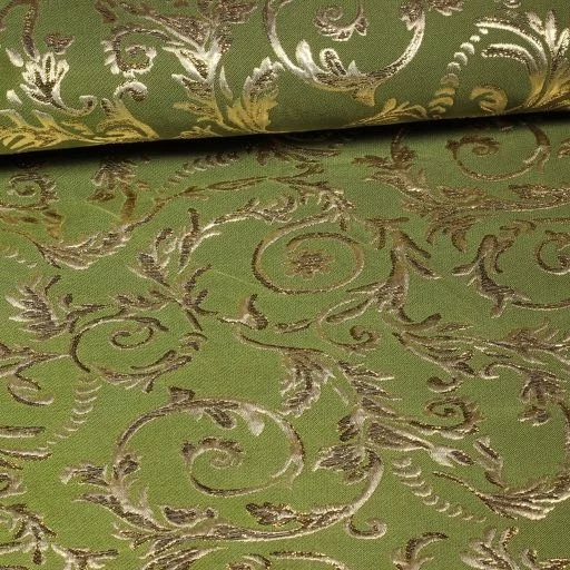 Jacquard Brokaat Stof Barok Groen Goud – Luxe & Feestelijk