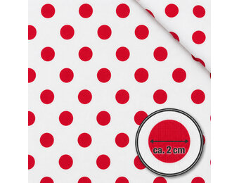 Katoen Stof Grote Stippen Wit Rood