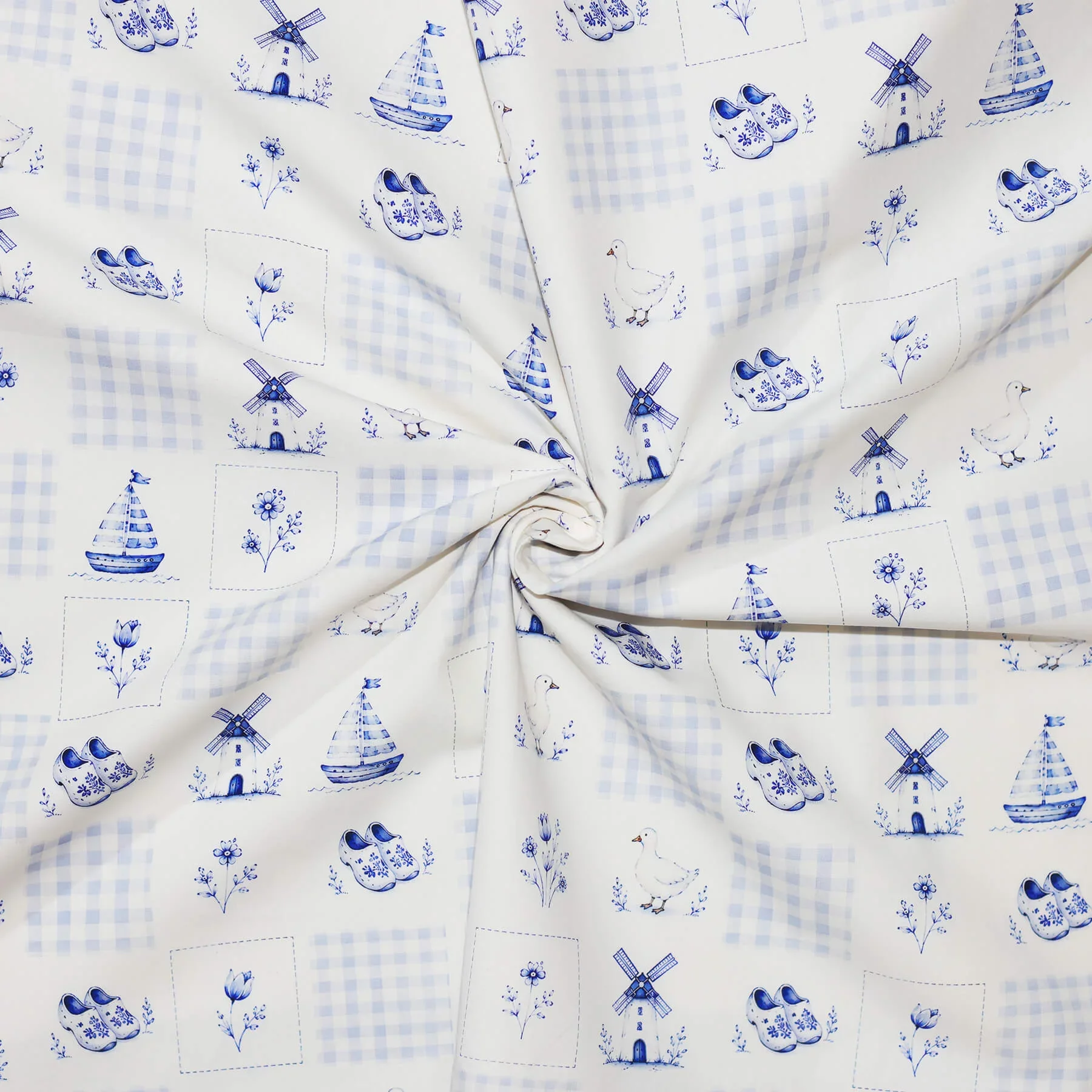 Poplin Katoen - Delfts Blauw Ruitje - Klassiek & Speels