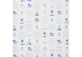 Poplin Katoen Digitale Print - Delfts Blauw Ruitje