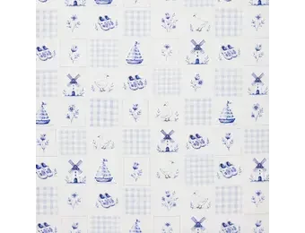 Poplin Katoen Digitale Print - Delfts Blauw Ruitje