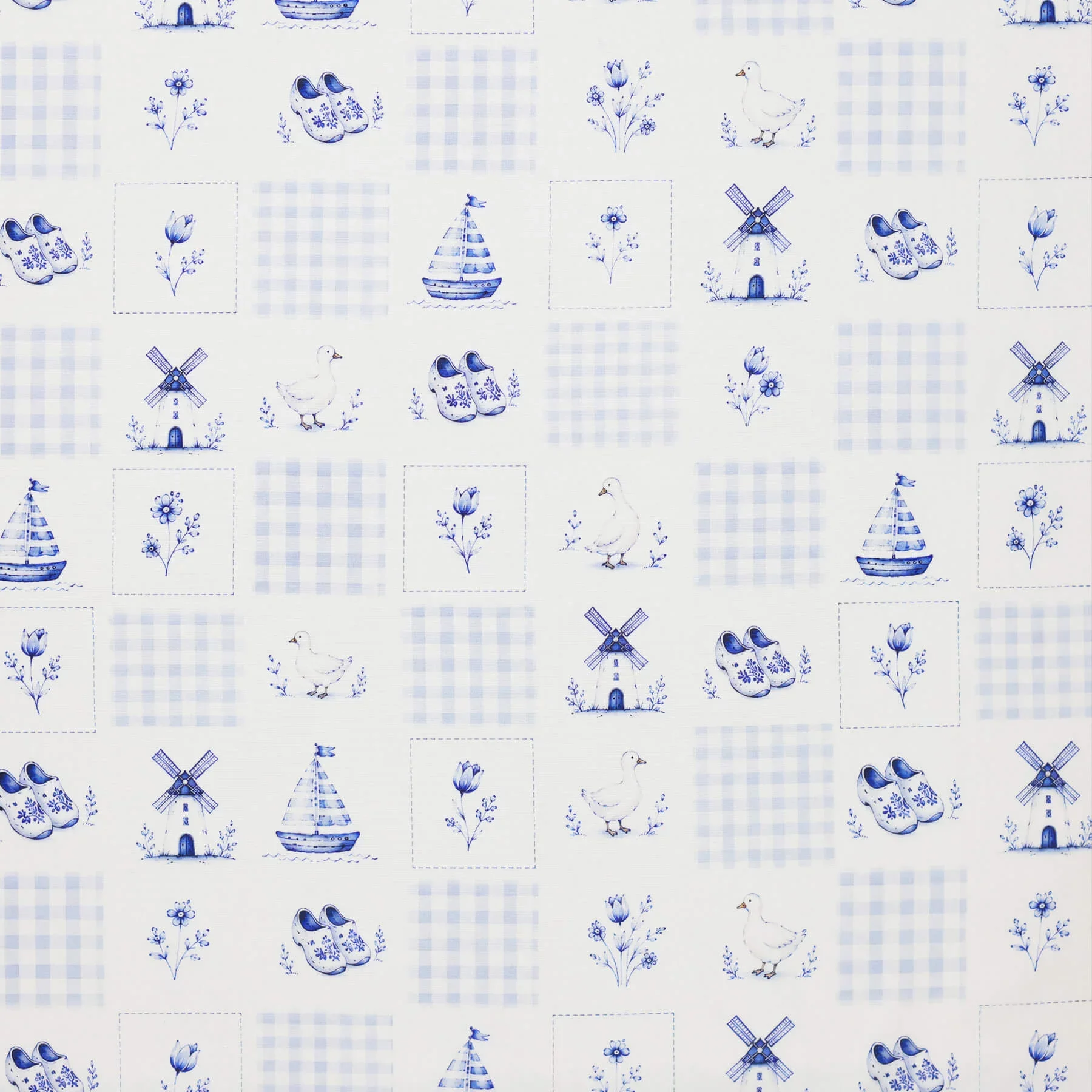Poplin Katoen - Delfts Blauw Ruitje - Klassiek & Speels