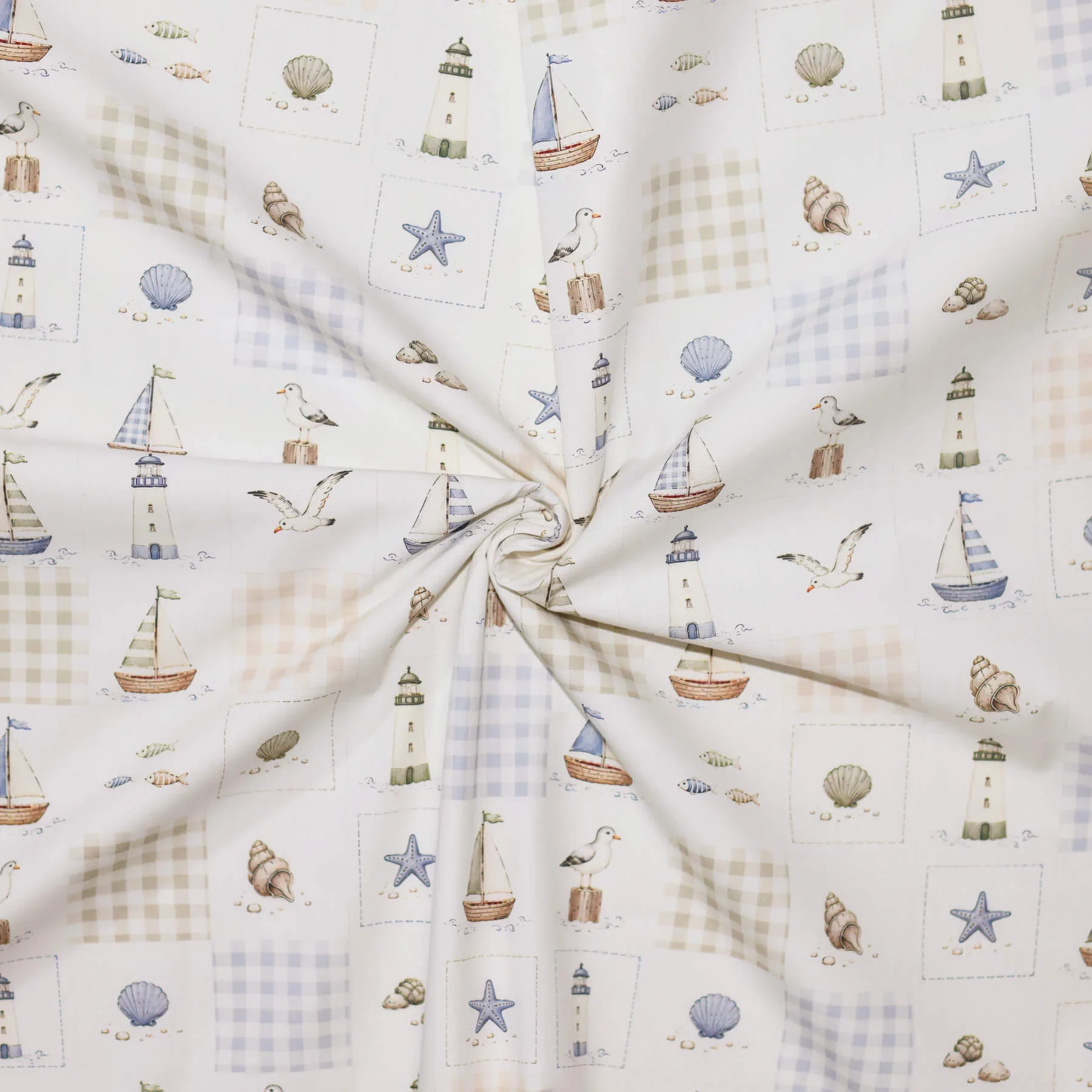 Poplin Katoen - Maritime Ruitje - Fris & Nautisch