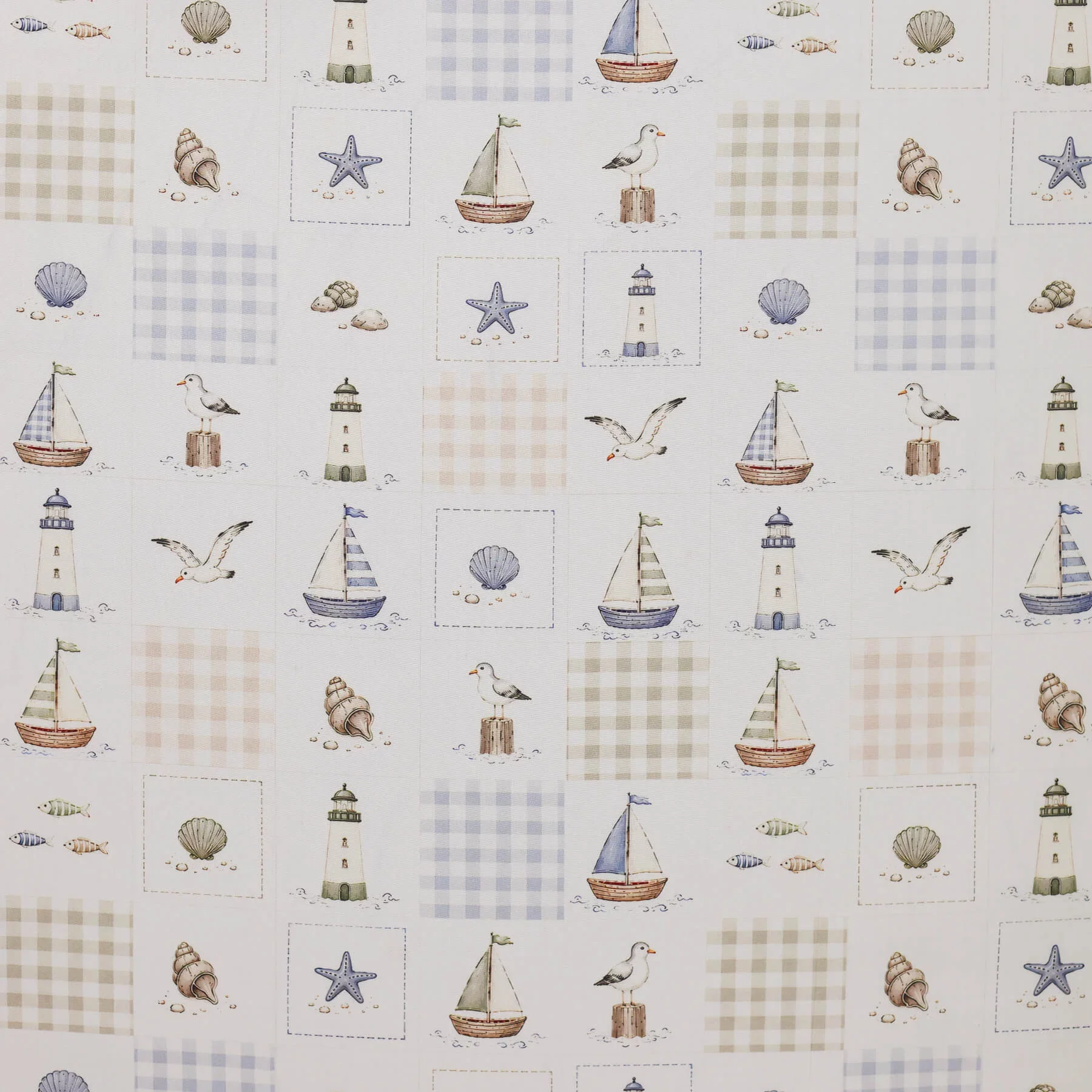Poplin Katoen - Maritime Ruitje - Fris & Nautisch