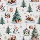 Katoen Poplin Kerststof Bearnoel – Lief & Feestelijk