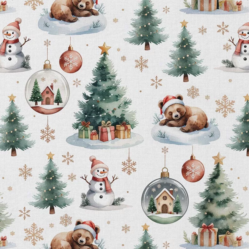 Katoen Poplin Kerststof Bearnoel – Lief & Feestelijk