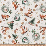 Katoen Poplin Kerststof Vosjes & Kerstballen – Feestelijk