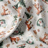 Katoen Poplin Kerststof Vosjes & Kerstballen – Feestelijk