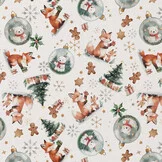Katoen Poplin Kerststof Vosjes & Kerstballen – Feestelijk