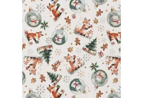 Katoen Poplin Kerststof – Vosjes & Kerstballen