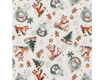 Katoen Poplin Kerststof – Vosjes & Kerstballen