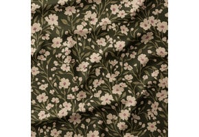 Katoen Corduroy Babyrib Bloemen Owala – Varengroen/Ecru