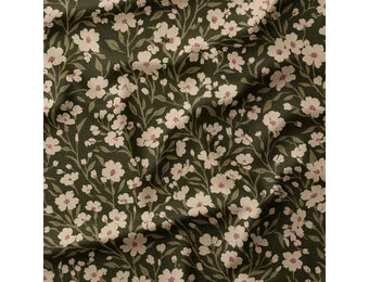 Katoen Corduroy Babyrib Bloemen Owala – Varengroen/Ecru