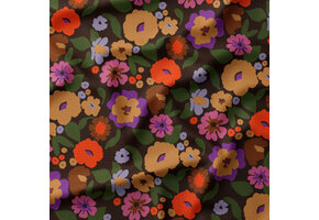 Katoen Corduroy Babyrib Bloemen Janou2 – Zwart/Rood