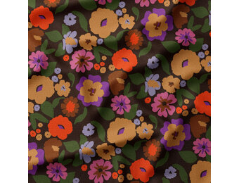 Katoen Corduroy Babyrib Bloemen Janou2 – Zwart/Rood
