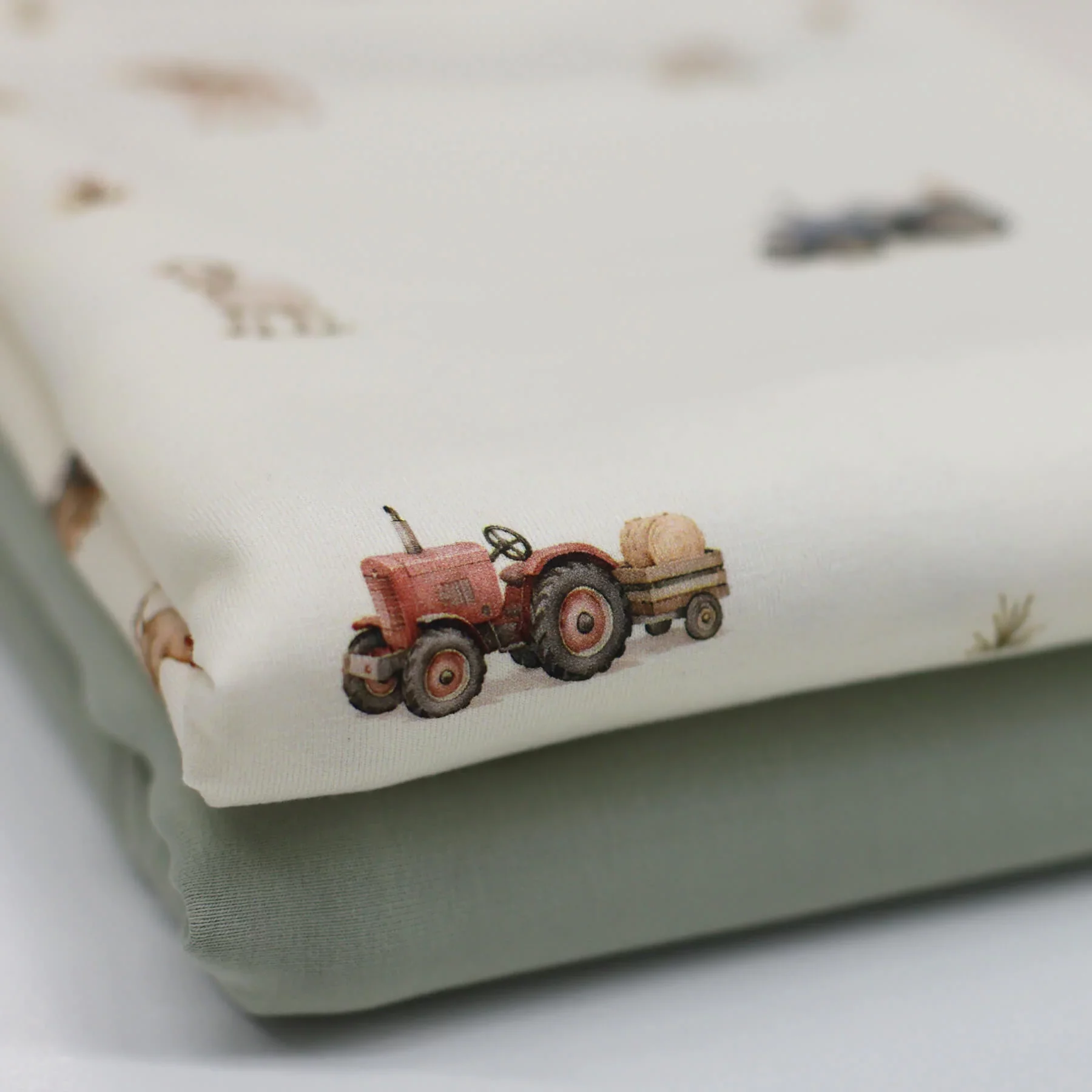Jersey Katoen Vintage Tractor – Stoere Boerderijprint voor Kids