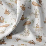 Katoen Poplin Stof - Dieren Droomwereld Wit - Kastanje