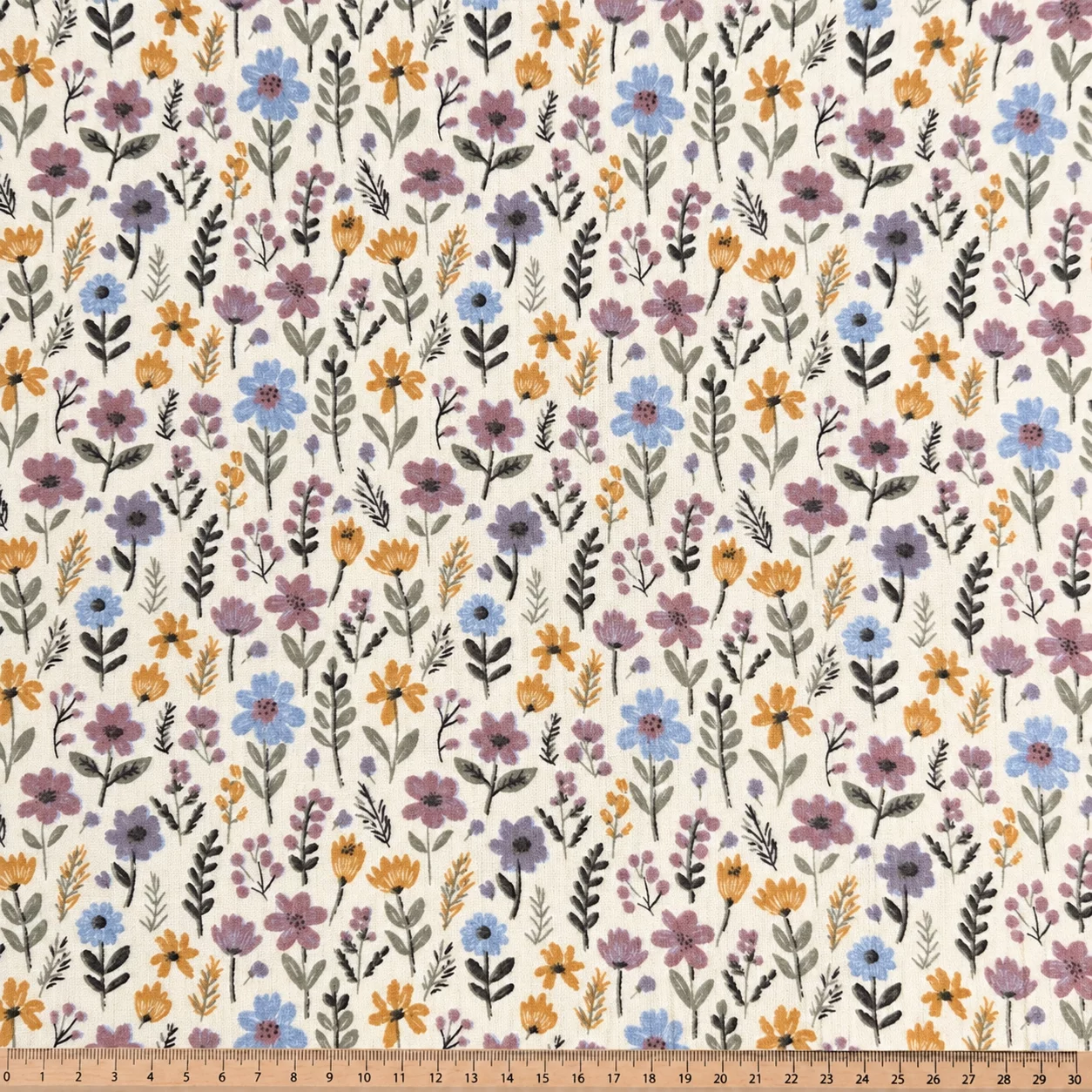 Hydrofiel Katoen Maddy Bloemen – Zachte Bloemenprint Ecru/Lila