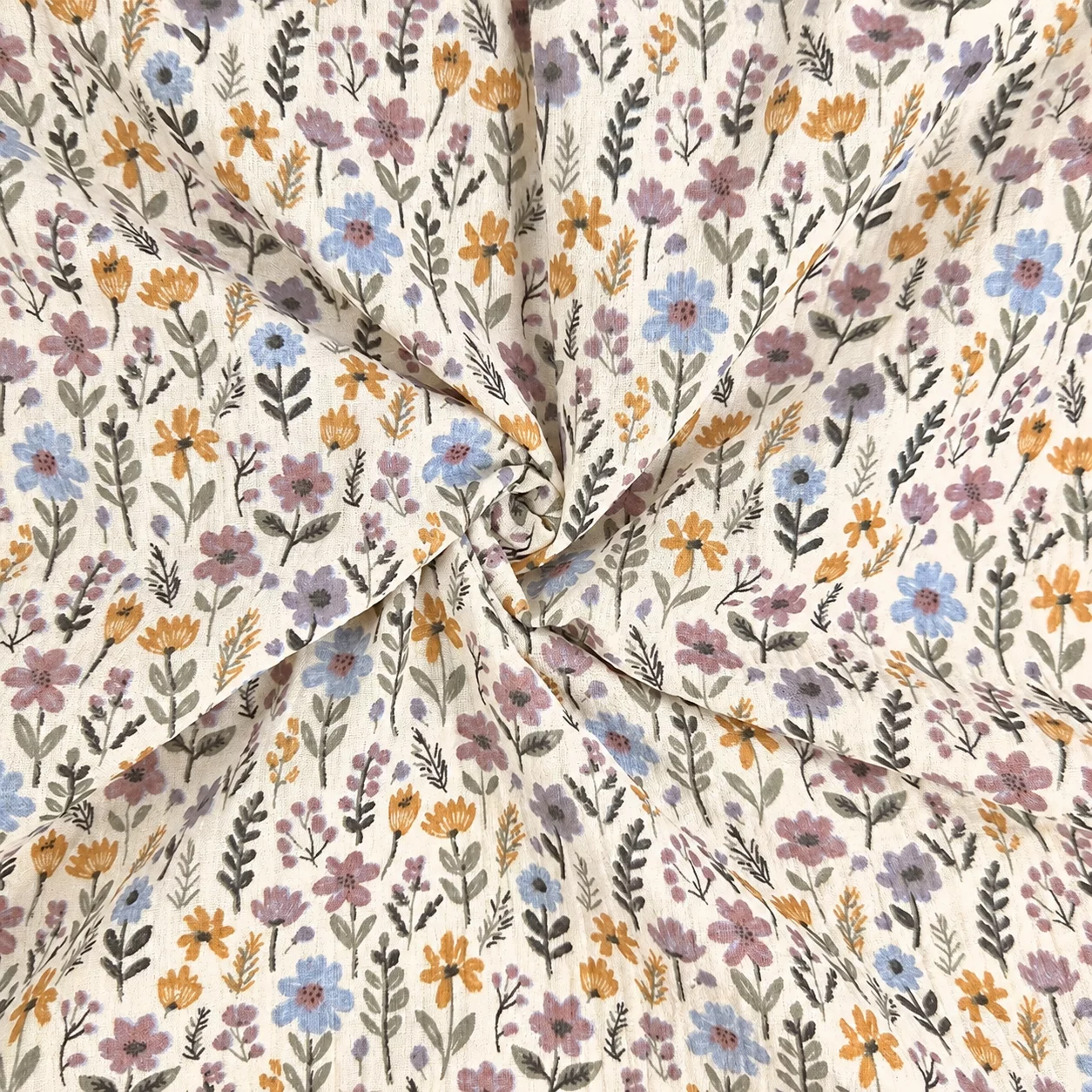 Hydrofiel Katoen Maddy Bloemen – Zachte Bloemenprint Ecru/Lila