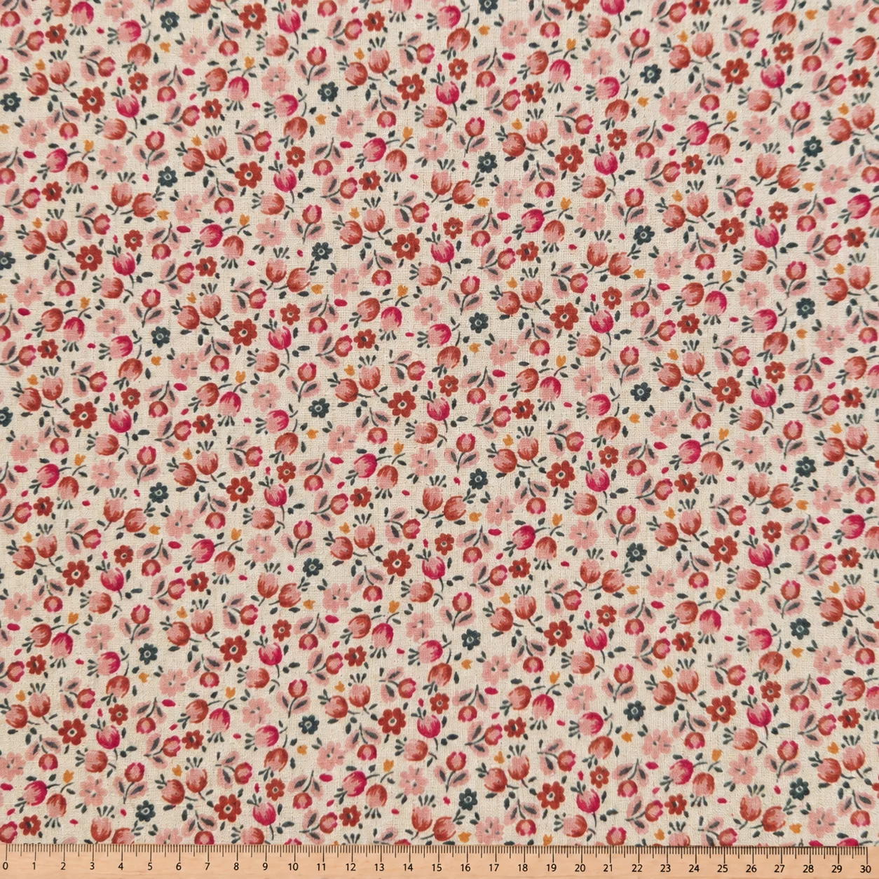 Hydrofiel Katoen Mini Bloemen – Latte/Roze – Zacht & Ademend