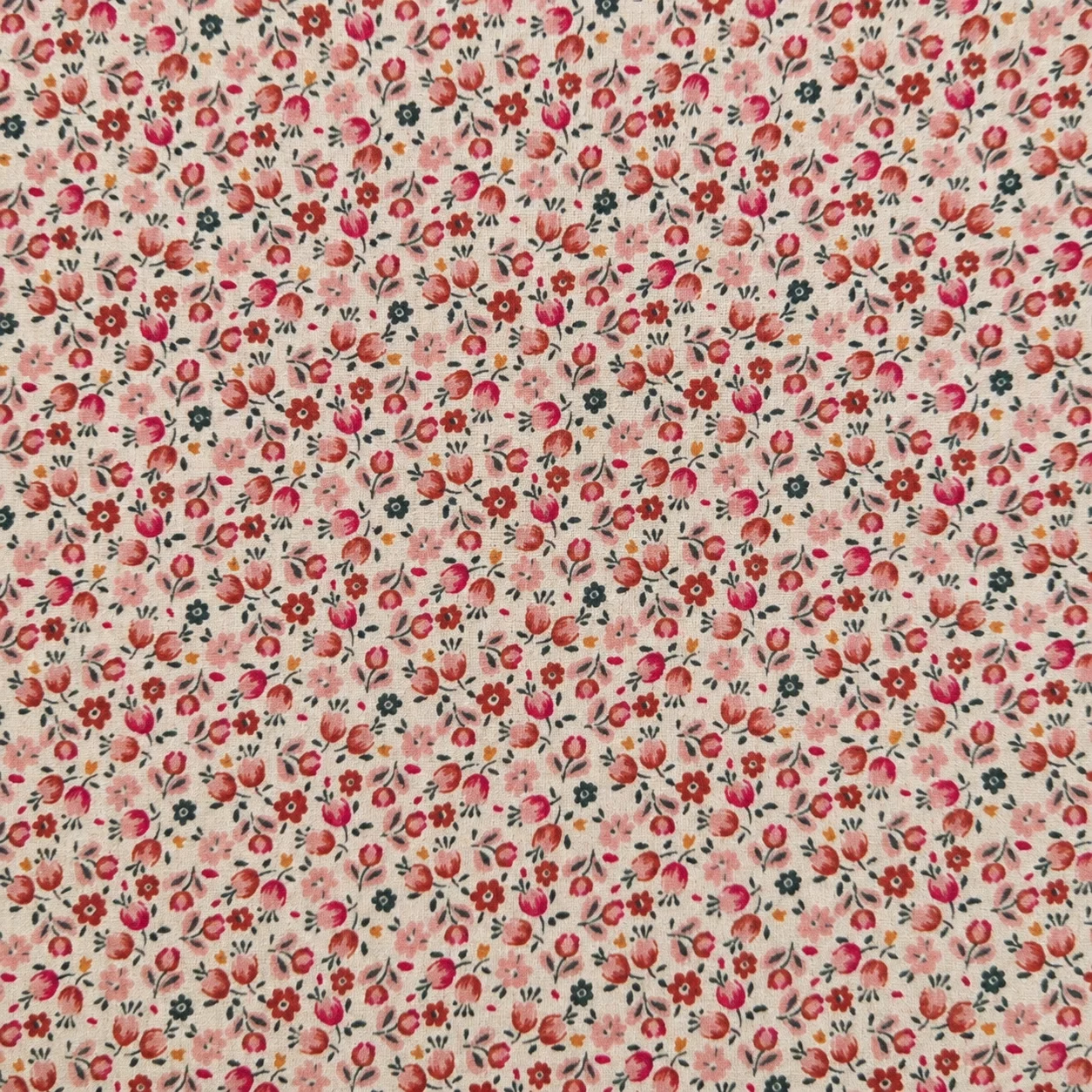 Hydrofiel Katoen Mini Bloemen – Latte/Roze – Zacht & Ademend