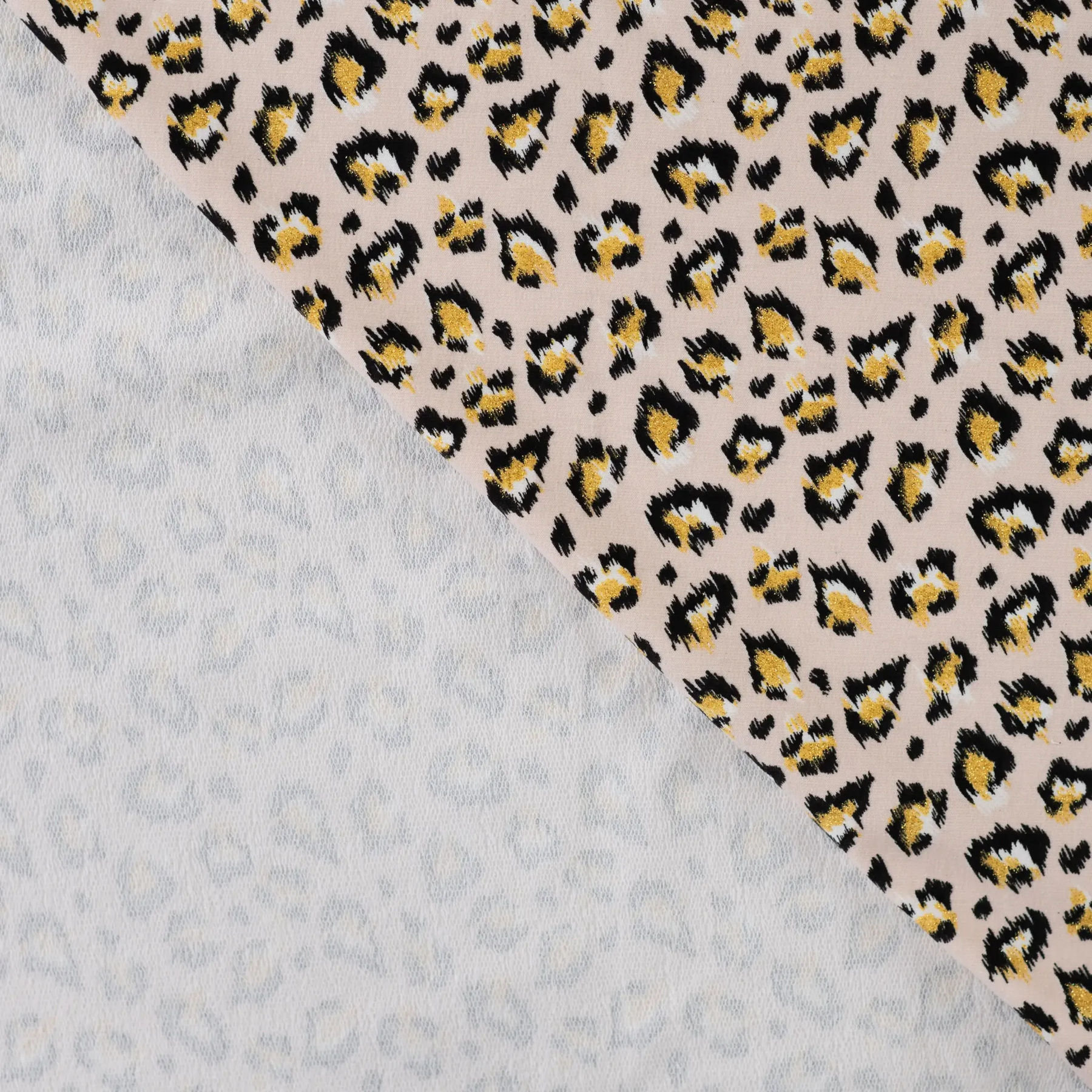 French Terry Stof Panterprint Zand – Speels met Gouden Glitter
