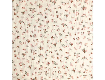 Hydrofiel Katoen Stof Kleine Bloemen Ludivine – Ecru/Roze