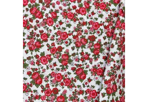 Katoen Folklore Bloemen – Wit/Rood