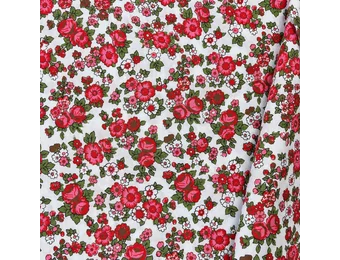 Katoen Folklore Bloemen – Wit/Rood