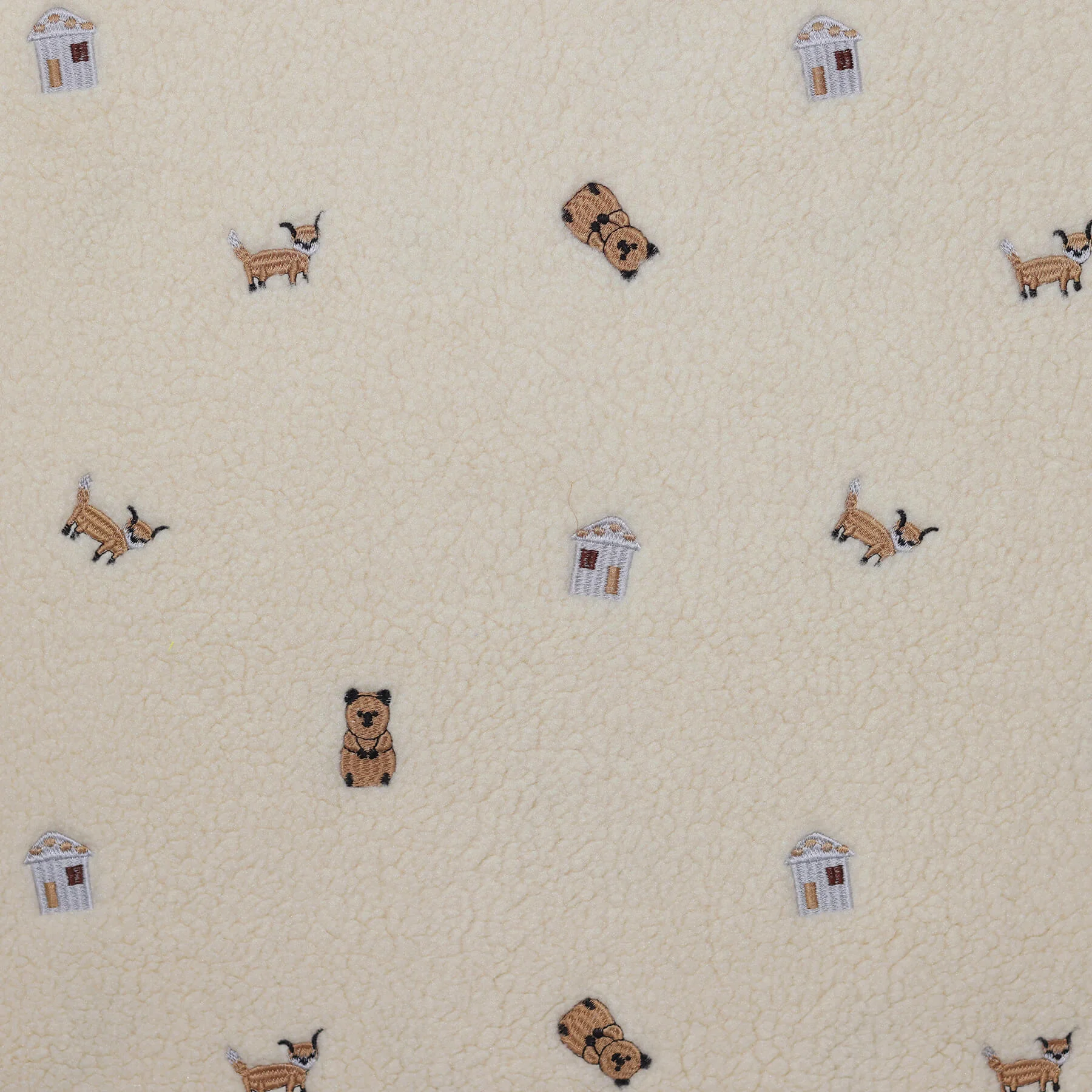 Teddy Stof Geborduurd Bosdieren Naturel – Zacht & Warm