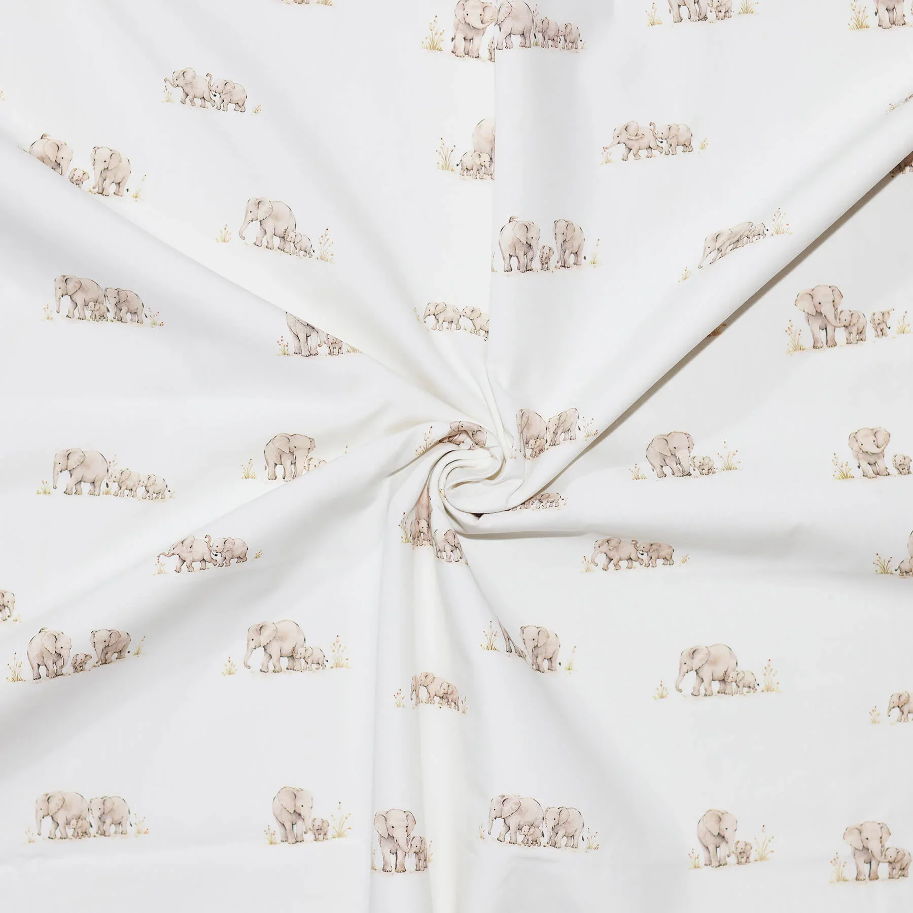 Poplin Katoen Stof - Familie Olifant - Lief & Natuurlijk