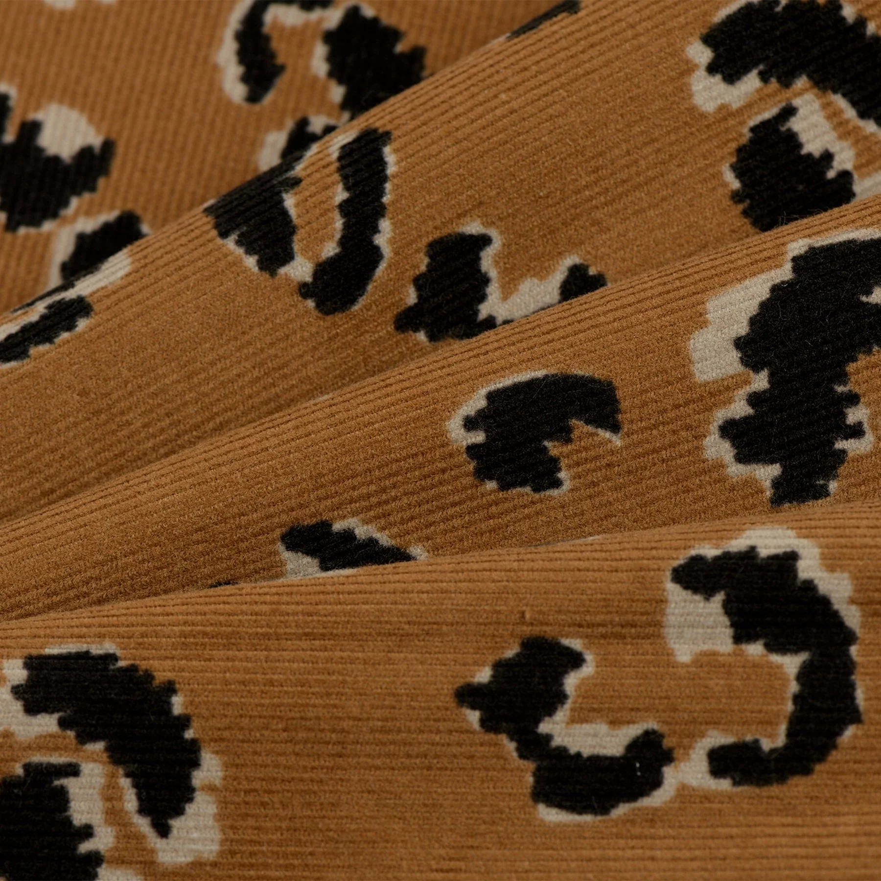 Katoen Corduroy Babyrib Panter Camel/Zwart – Stoere Ribstof