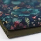 Digitale Print Bamboe Jersey - Winterbloem Petrol | Stoffen Online