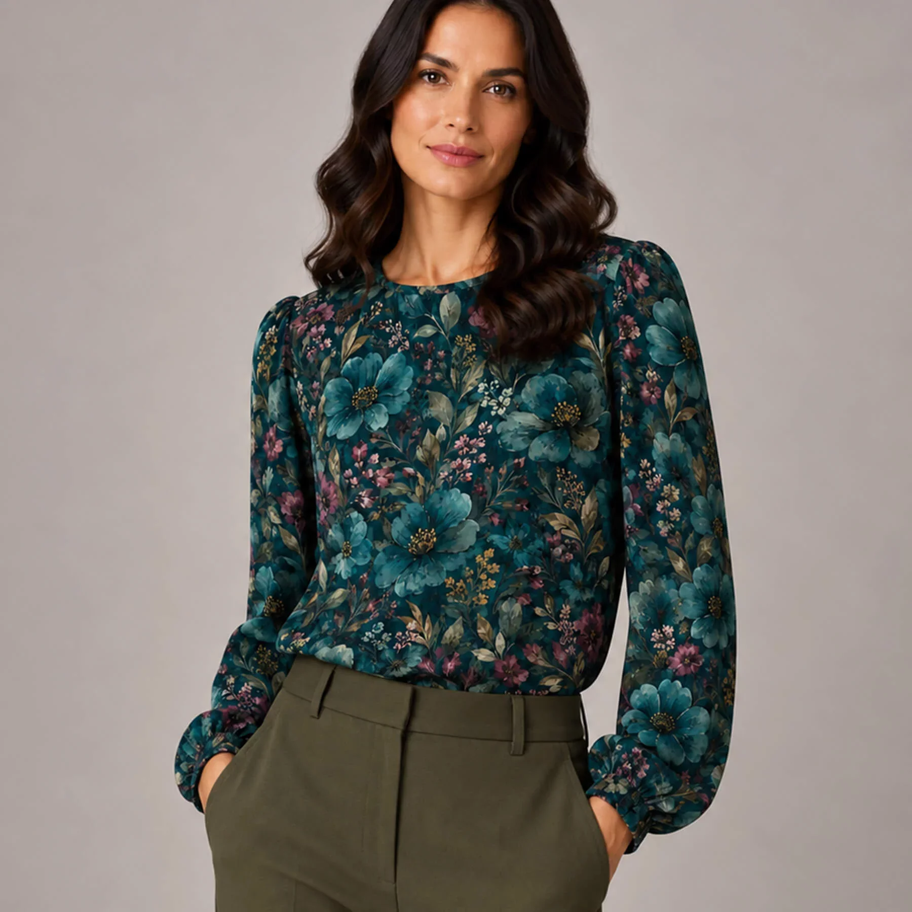 Digitale Print Bamboe Jersey - Winterbloem Petrol | Stoffen Online