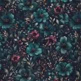 Digitale Print Bamboe Jersey - Winterbloem Petrol | Stoffen Online