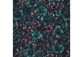 Digitale Print Bamboe Jersey - Winterbloem Petrol