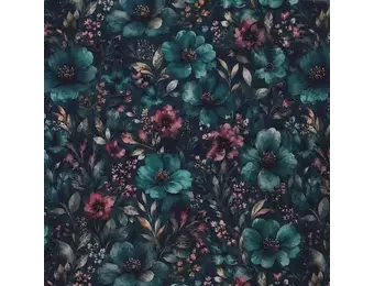 Digitale Print Bamboe Jersey - Winterbloem Petrol