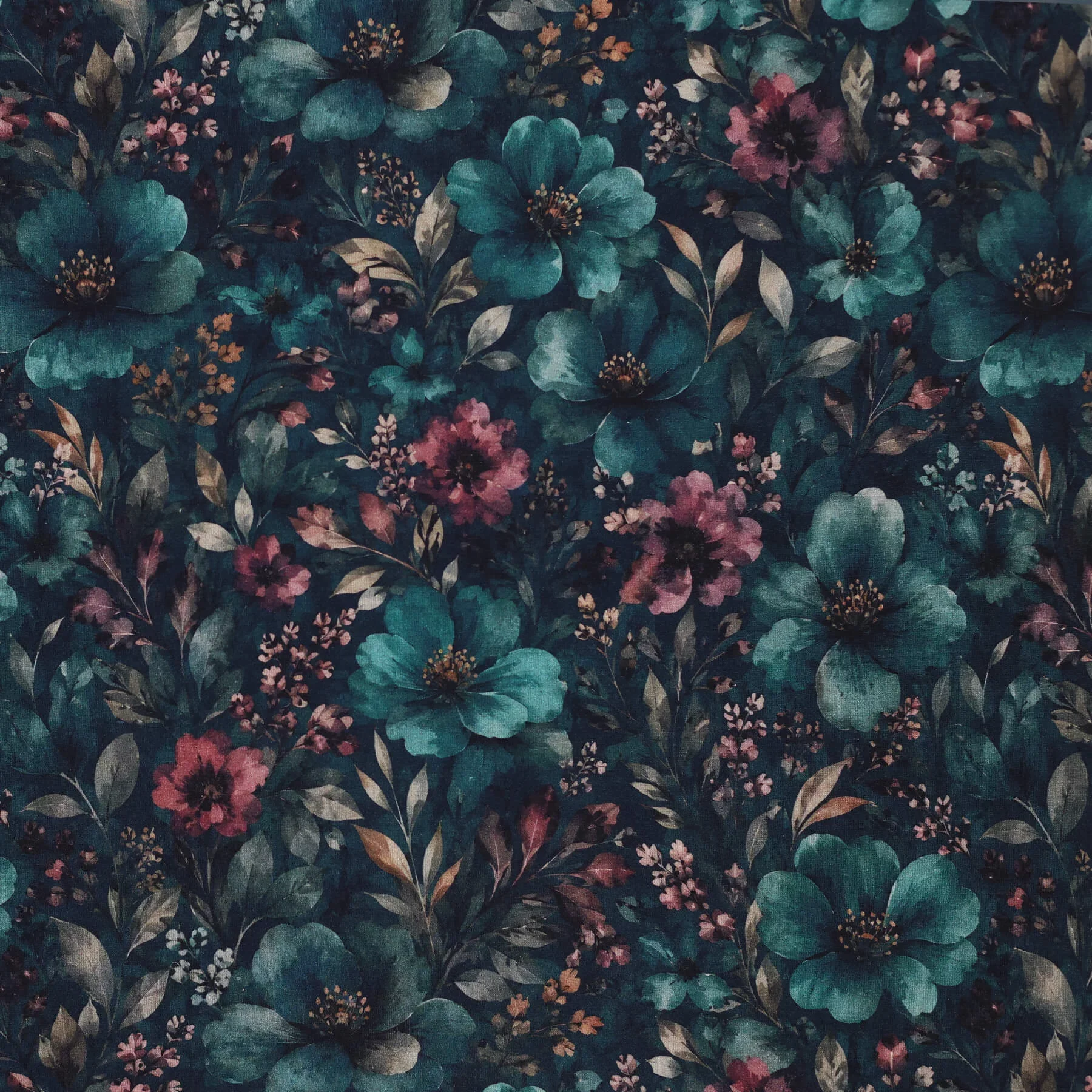 Digitale Print Bamboe Jersey - Winterbloem Petrol | Stoffen Online