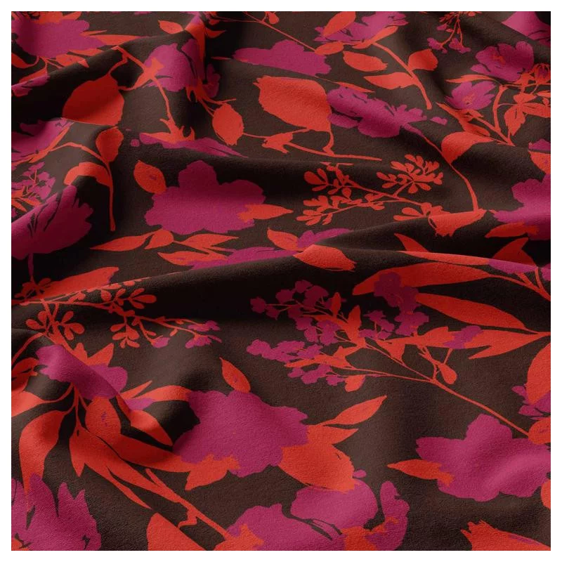 Viscose Stof Bloemen Meimei – Zwart/Rood | Stoffen Online