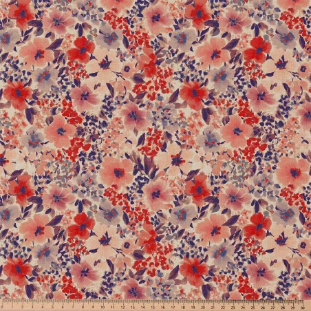Katoen Stof Bloemen Giada Rood/Blauw | Stoffen Online