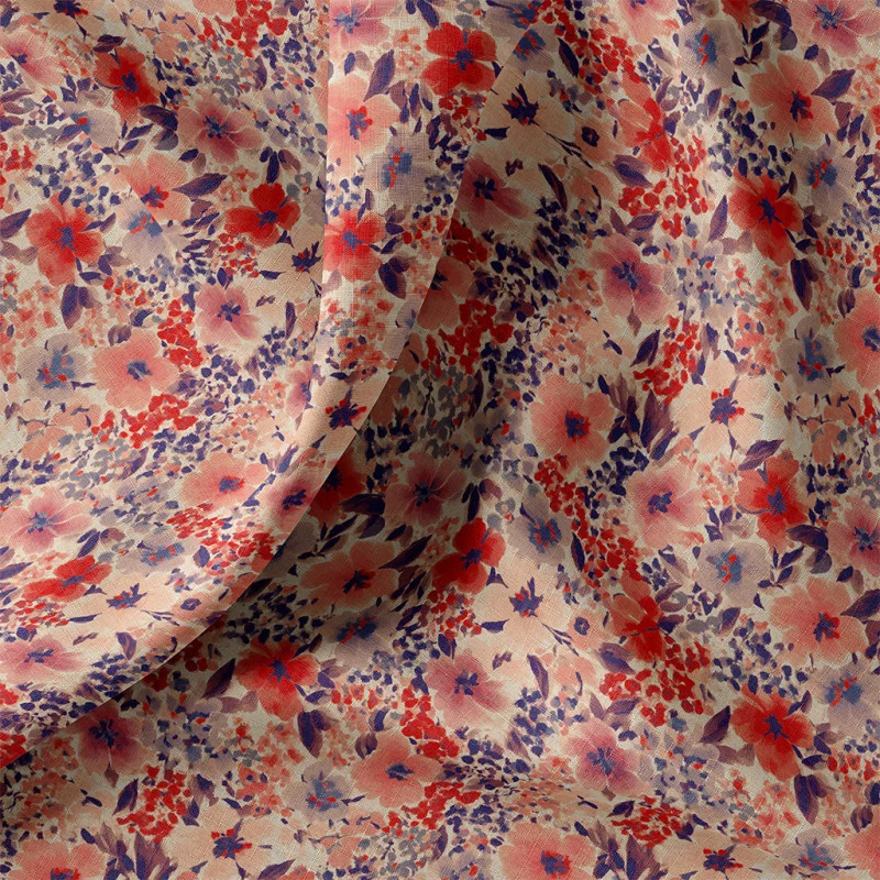 Katoen Stof Bloemen Giada Rood/Blauw | Stoffen Online