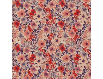 Katoen Stof Digitale Print Bloemen Giada – Rood/Blauw