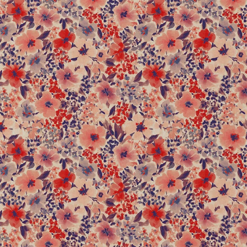 Katoen Stof Bloemen Giada Rood/Blauw | Stoffen Online