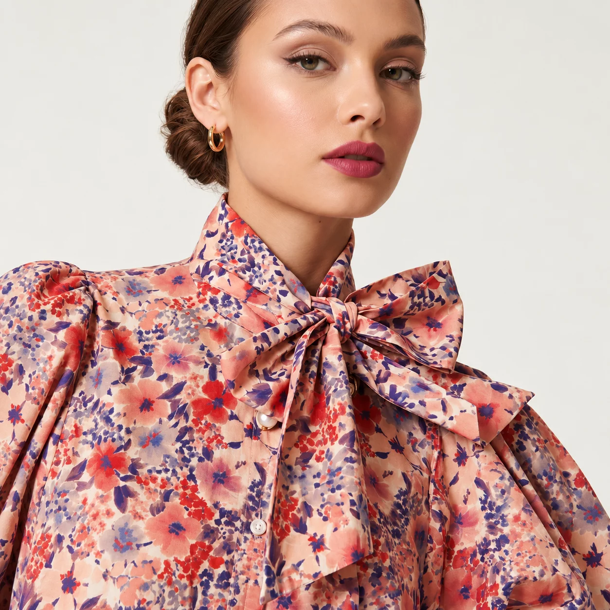 Katoen Stof Bloemen Giada Rood/Blauw | Stoffen Online